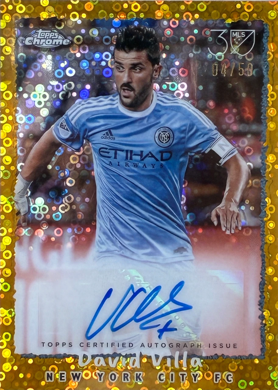 DAVID VILLA 2025 TOPPS CHROME MLS 1995 TOPPS AUTOGRAPHS GOLD DONUT HOLES REFRACTOR /50 #NFA-DV