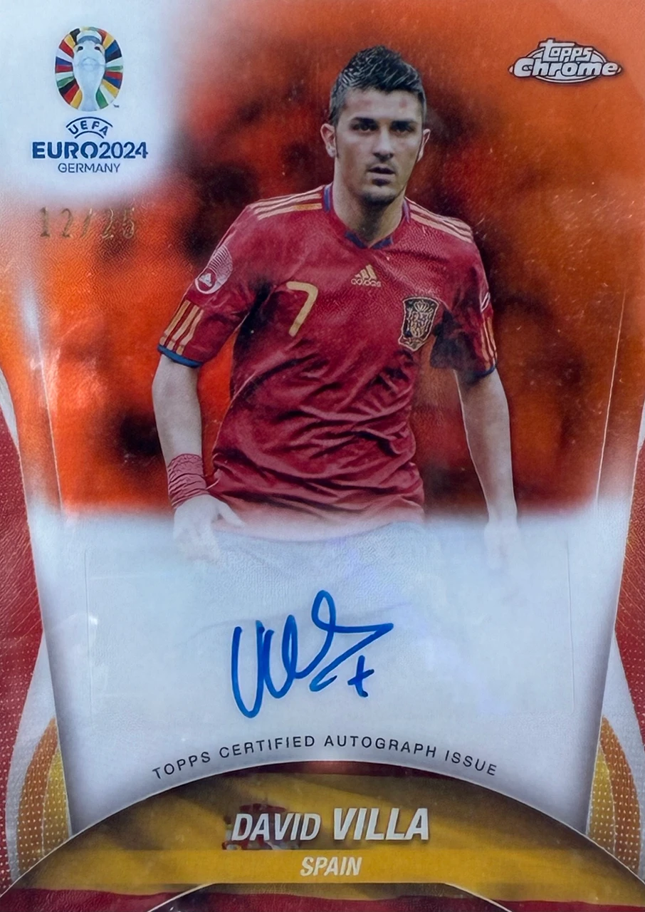 DAVID VILLA 2024 TOPPS CHROME UEFA EURO CHROME AUTOGRAPHS ORANGE REFRACTOR /25 #CA-DV