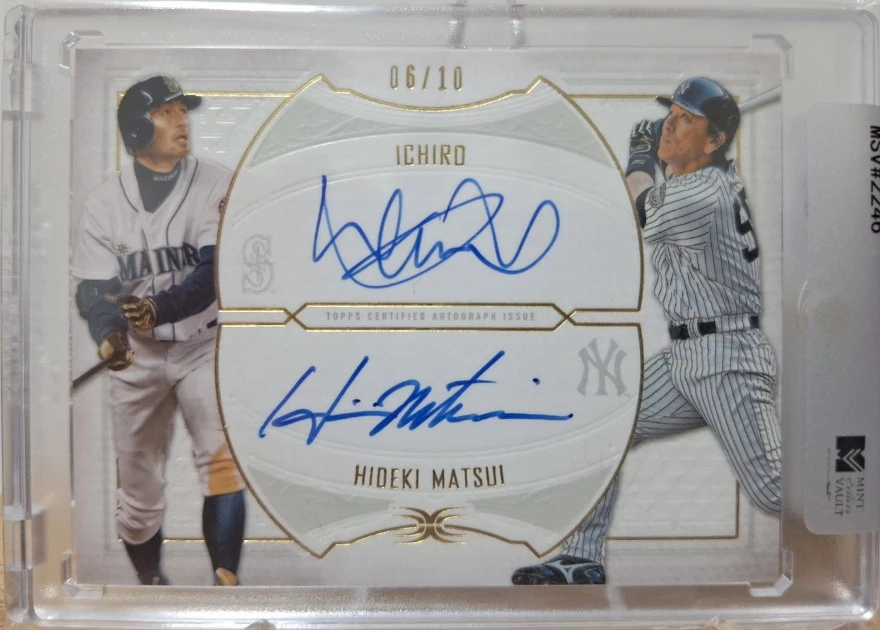 2019 Topps Definitive Collection Dual Autograph Ichiro / Hideki Matsui