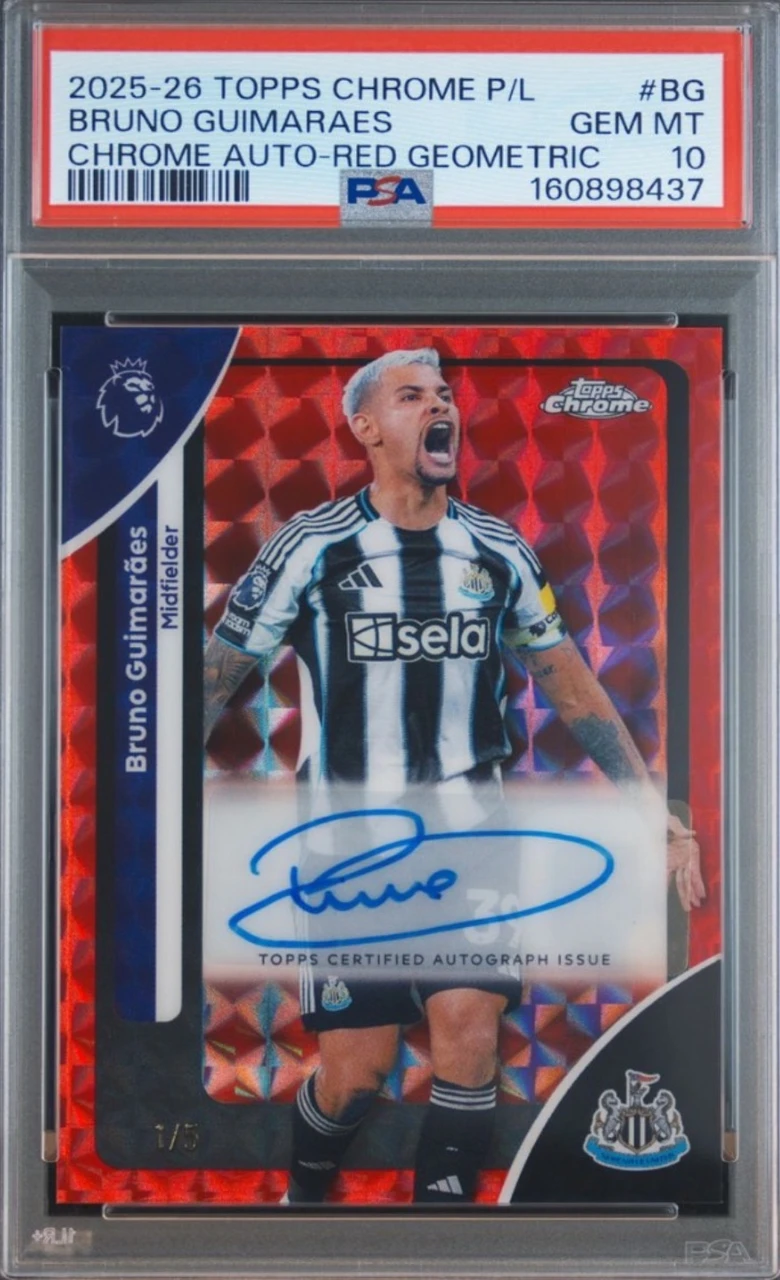 2025-26 Topps Chrome Premier League Bruno Guimaraes Chrome Auto-Red Geometric 1/5