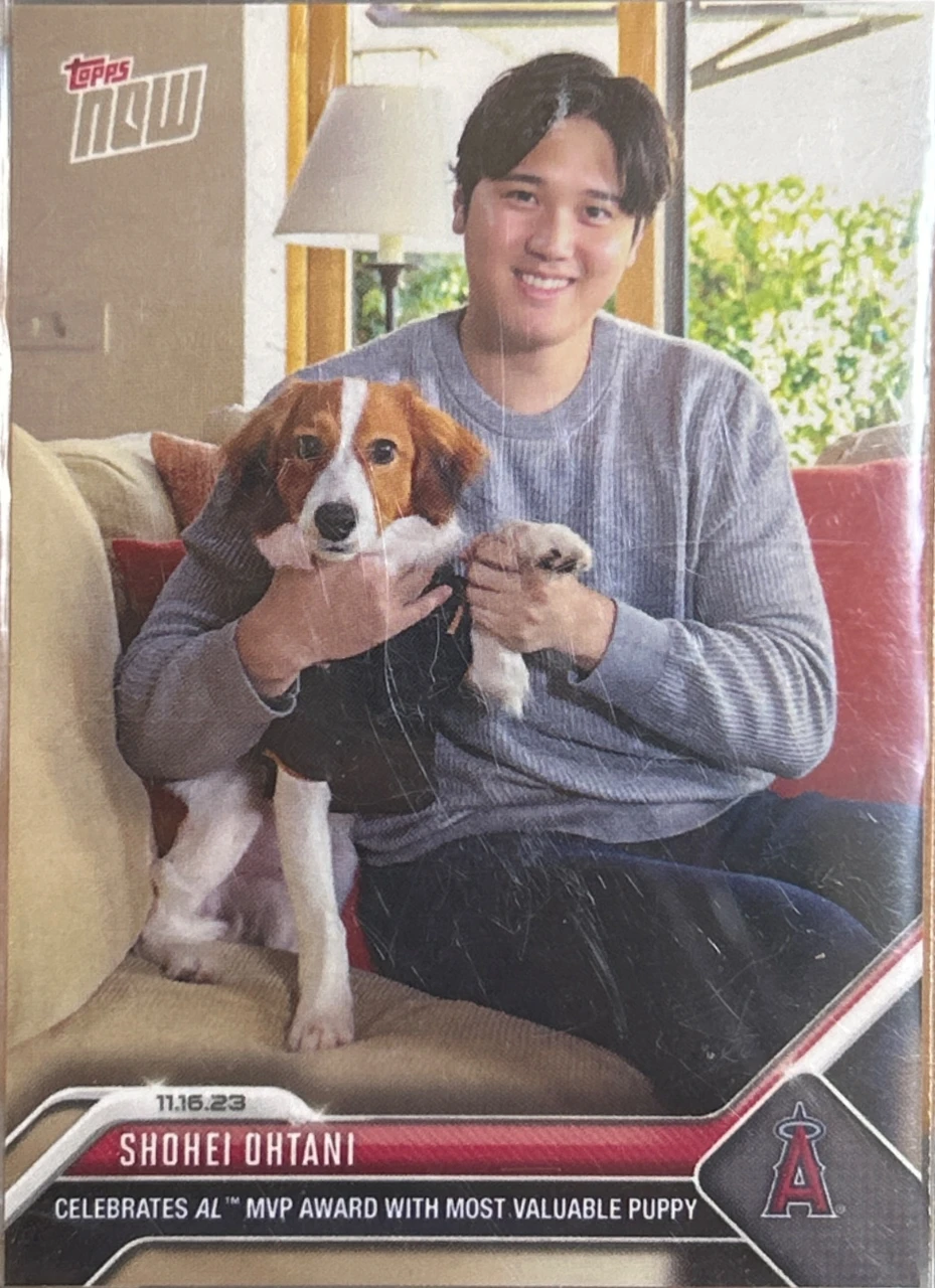 2023 Topps Now Shohei Ohtani Celebrates AL MVP Award with Most Valuable Puppy