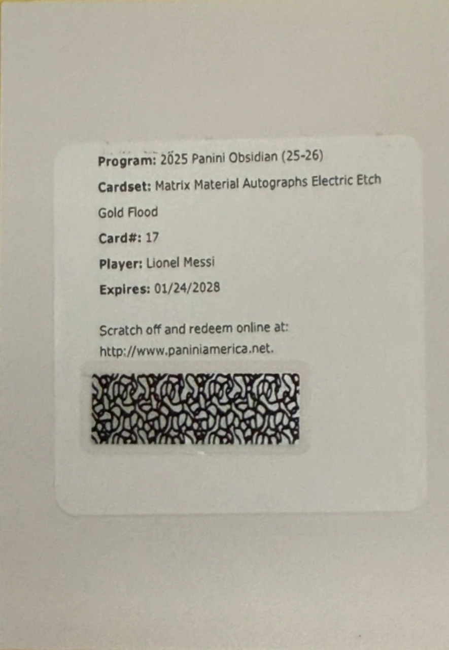 2025 Panini Obsidian Lionel Messi Matrix Material Autographs Electric Etch Gold Flood