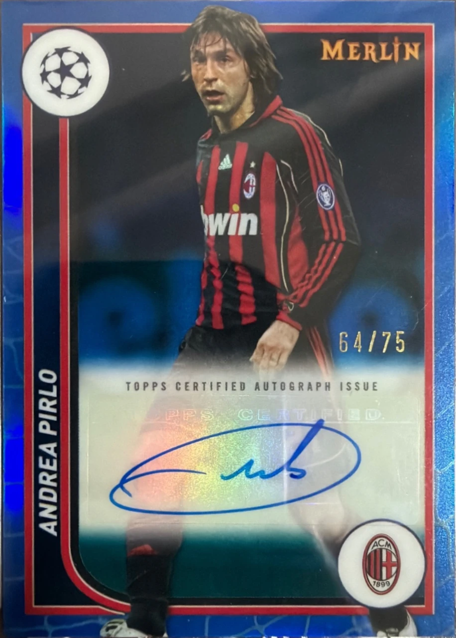 2023/24 Topps Merlin UEFA Club Competitions Andrea Pirlo Base Autographs Blue Refractor /75