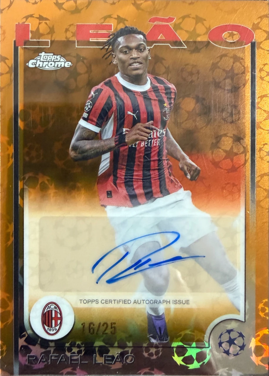2024/25 Topps Chrome UEFA Club Competitions Rafael Leão Chrome Autographs Orange Lava Refractor /25