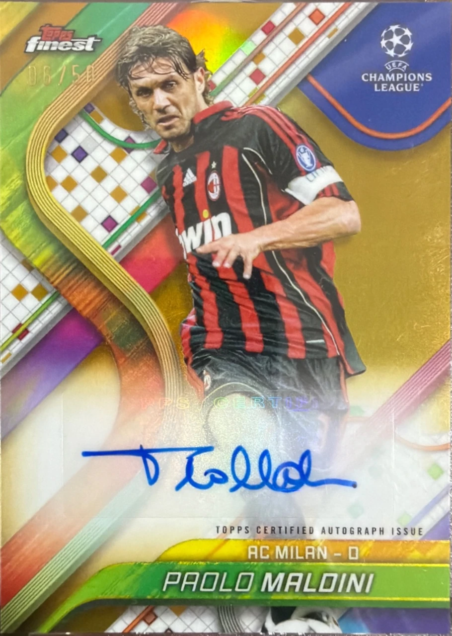 2024/25 Topps Finest UEFA Club Competitions Paolo Maldini Base Autographs Gold Refractor /50