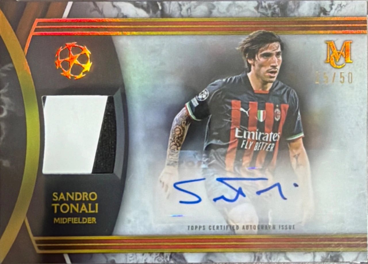 2022/23 Topps Museum Collection UEFA Club Competitions Sandro Tonali Museum Autograph Relics Gold /50