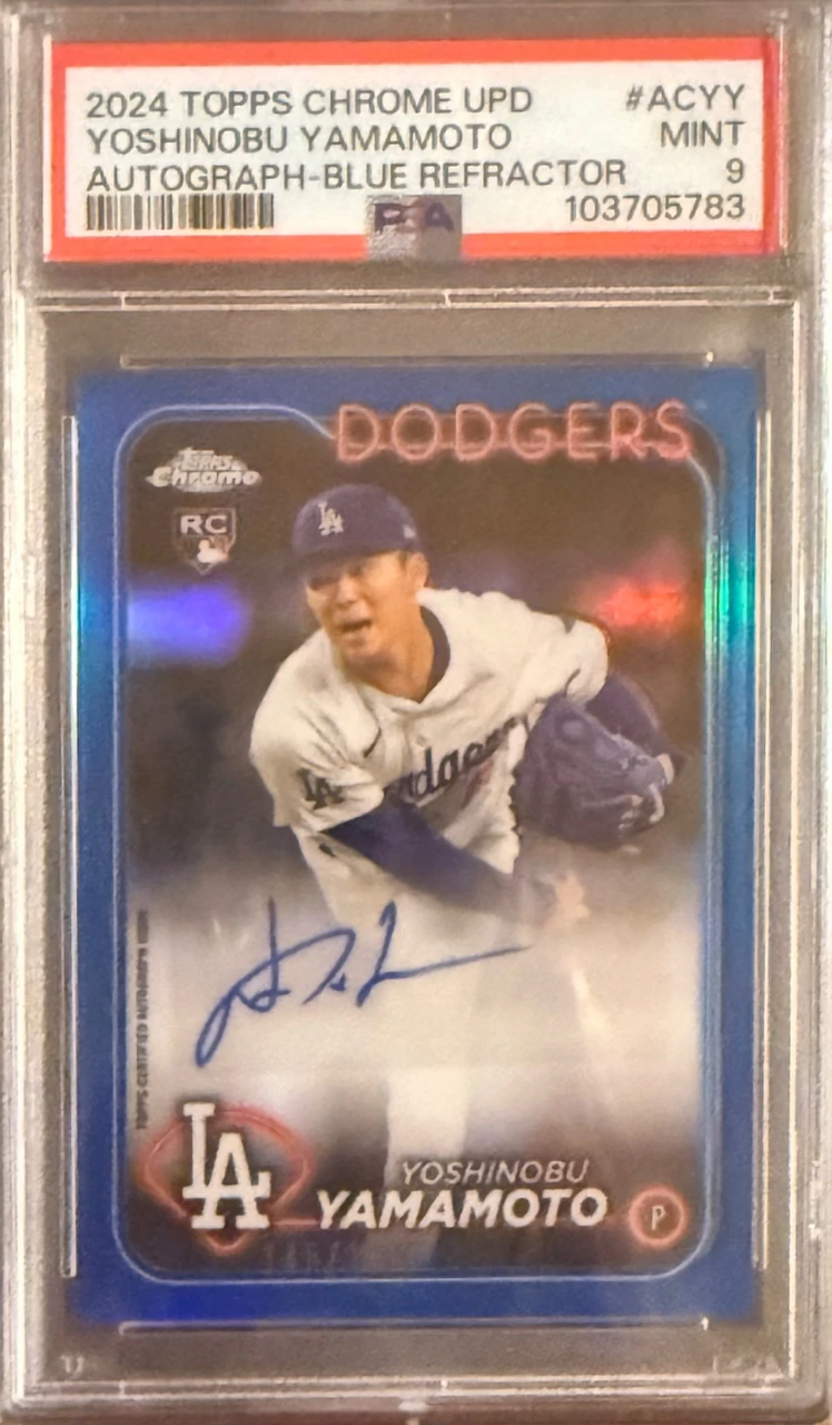 2024 Topps Chrome Update Yoshinobu Yamamoto Autograph Blue Refractor