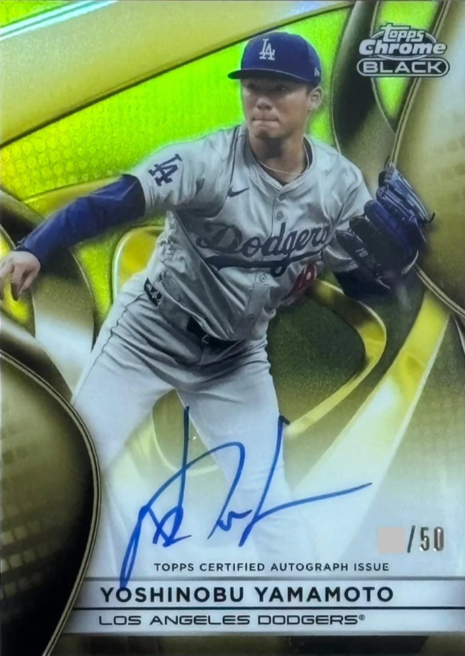 2025 Topps Chrome Black Yoshinobu Yamamoto Autograph Gold Refractor