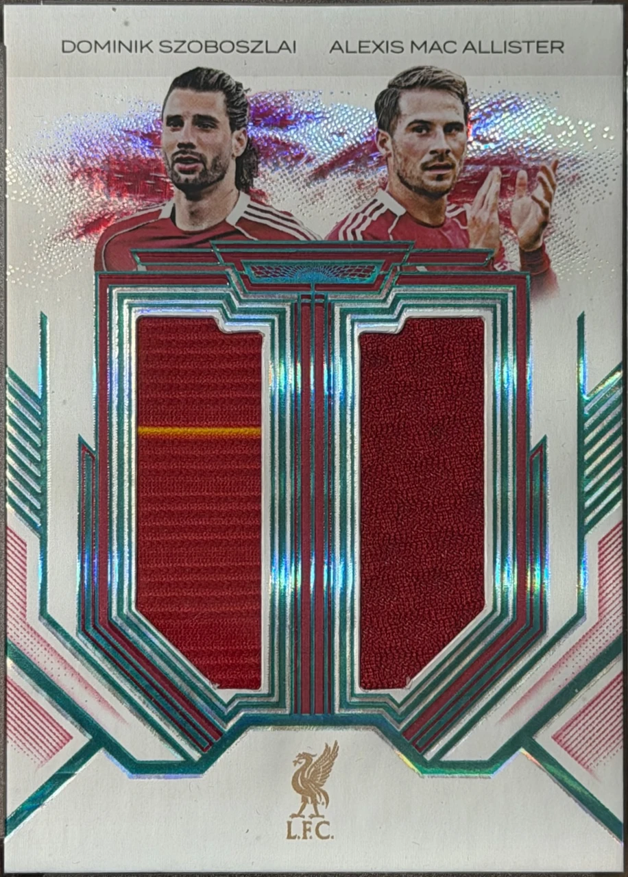 2025-26 Futera Liverpool F.C. Incredible – Memorabilia / Dynamic Duo – LDD06  Dominik Szoboszlai / Alexis Mac Allister – /7