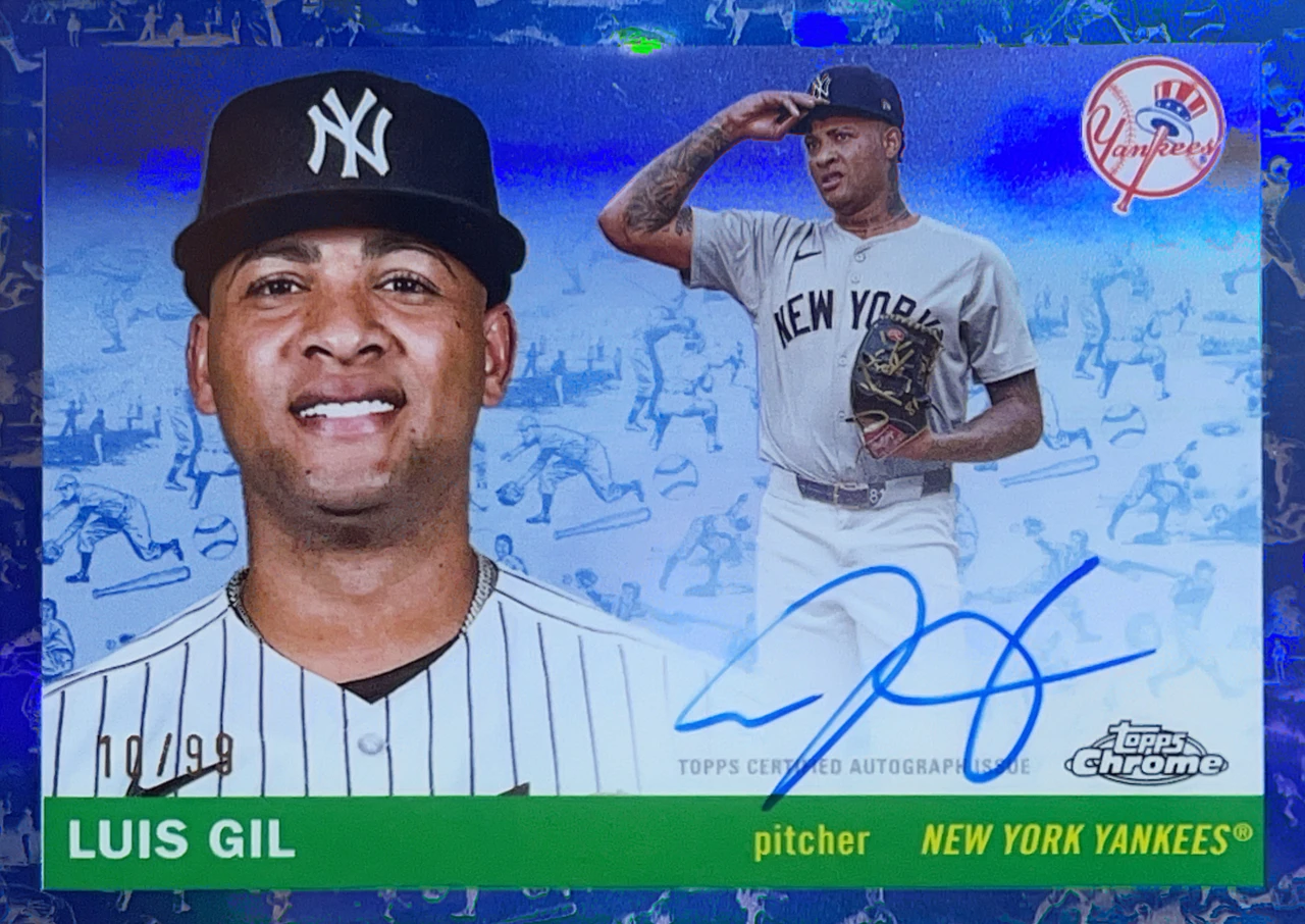 2025 Topps Chrome Platinum ’55 Baseball - Toile Cream/Blue Refractor Autograph - Luis Gil - 10/99 #CPA-LG