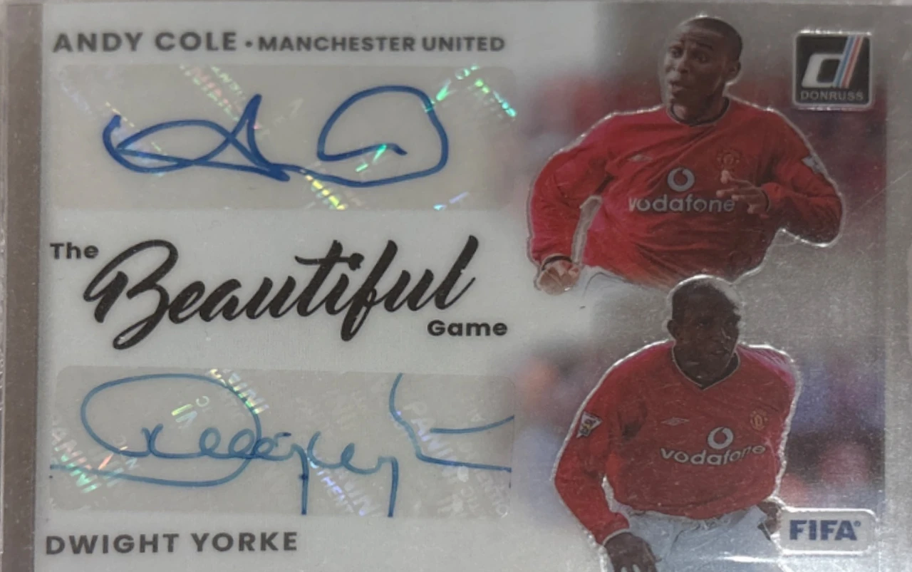 2022 PANINI DONRUSS FIFA THE BEAUTIFUL GAME DUAL AUTOGRAPHS BDMUB ANDY COLE/DWIGHT YORKE