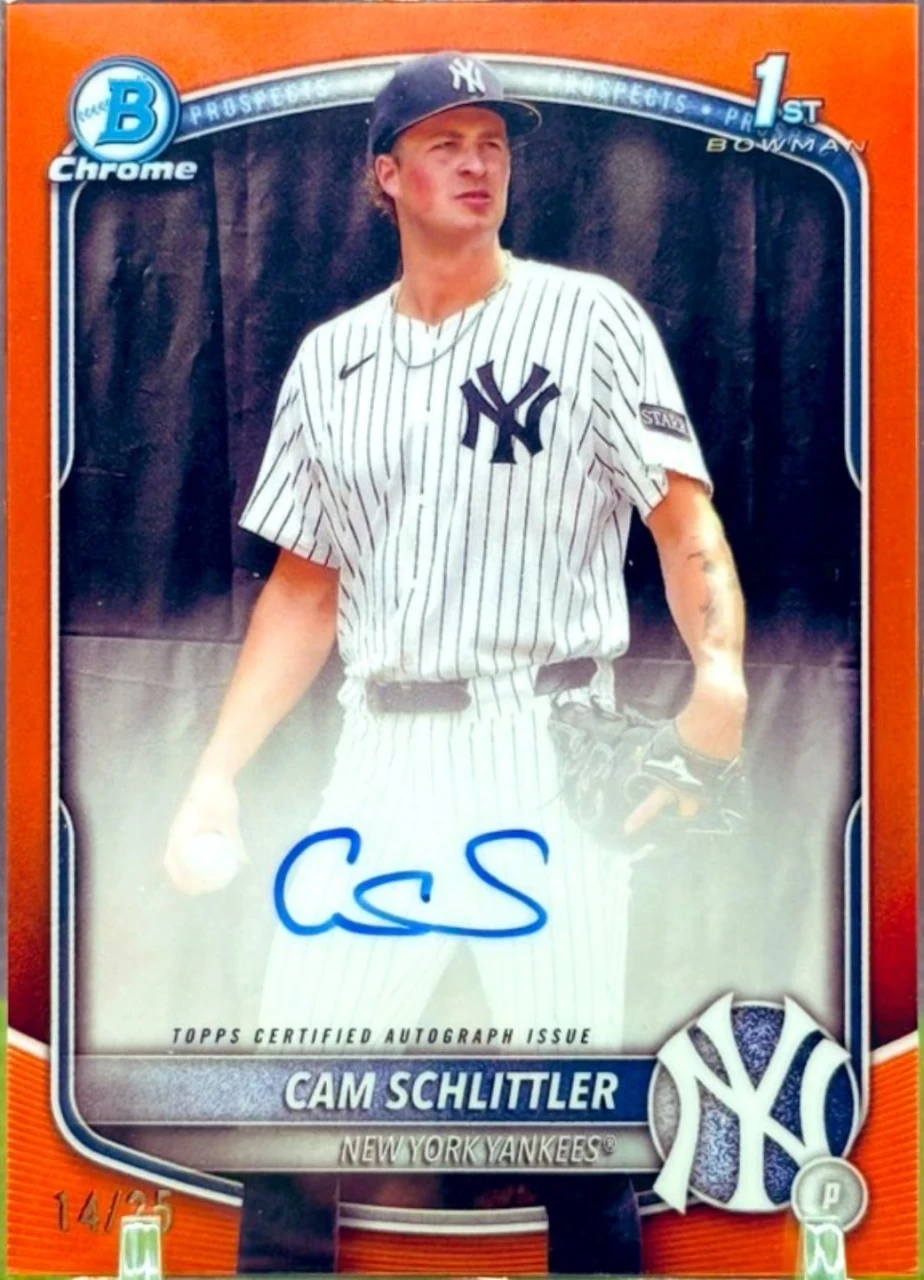 2025 Topps Bowman Cam Schlittler 1st Bowman True Orange Autograph   /25