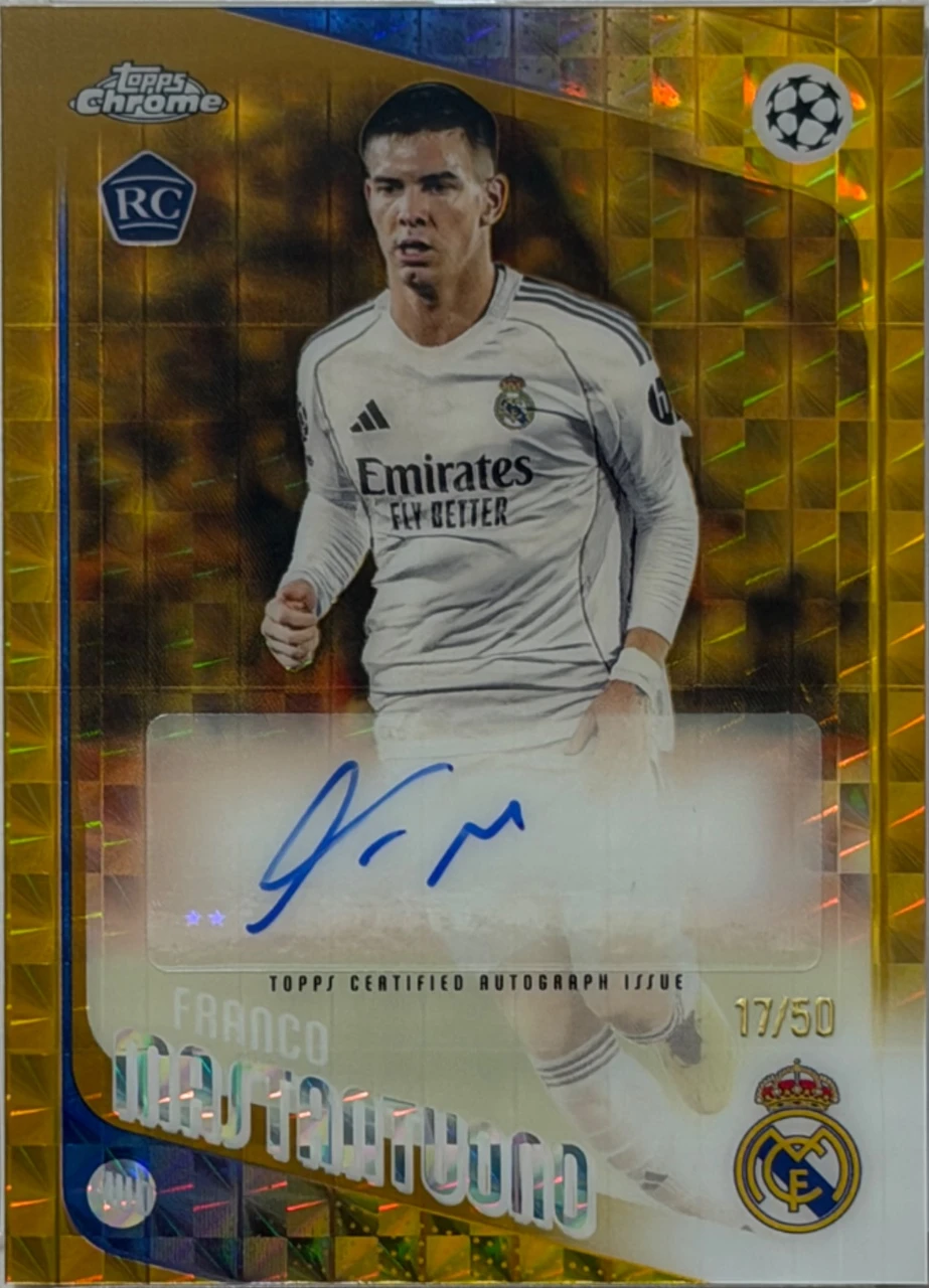 2025-26 Topps Chrome UEFA Champions League Franco Mastantuono RC Auto Gold Geomatric 17/50