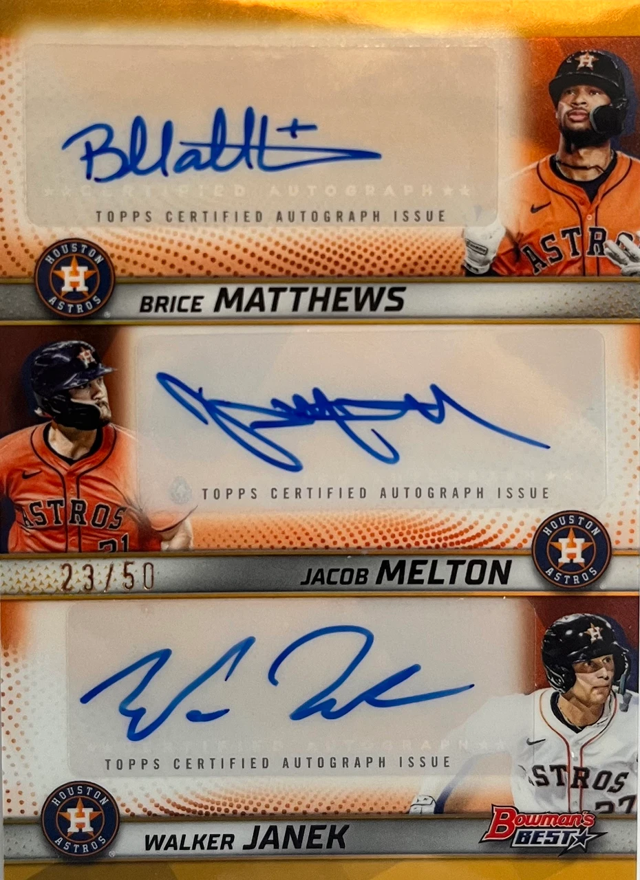 2025 Bowman's Best Triple Autograph Brice Matthews / Jacob Melton / Walker Janek