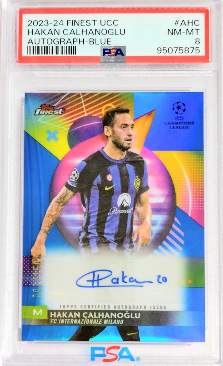 TOPPS FINEST UEFA CLUB COMPETITIONS AUTOGRAPHS AHC HAKAN CALHANOGLU AUTOGRAPH-BLUE REFRACTOR