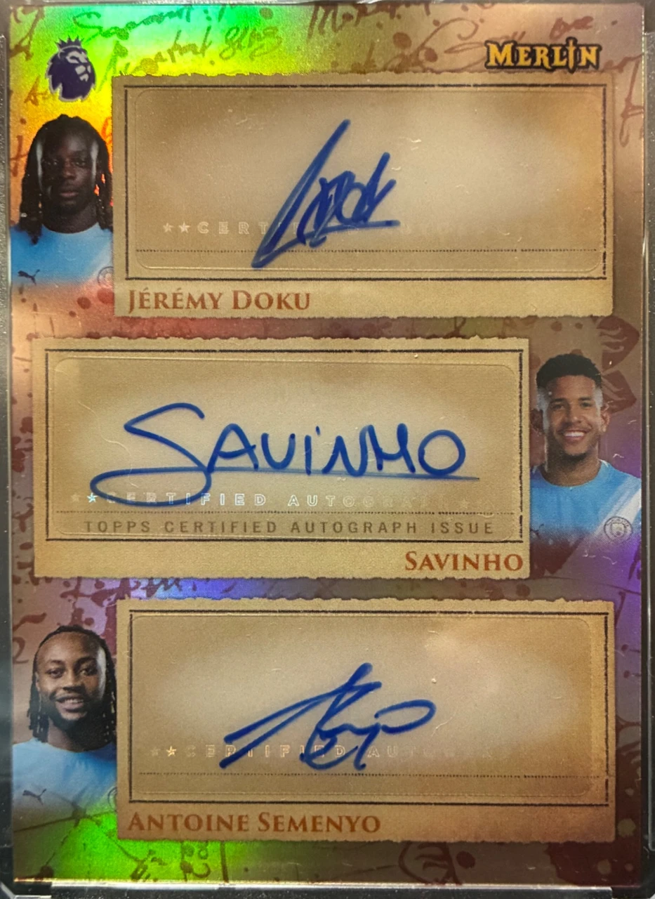 2026 Topps Merlin Premier League　Jérémy Doku / Savinho / Antoine Semenyo Manchester City Triple Autograph