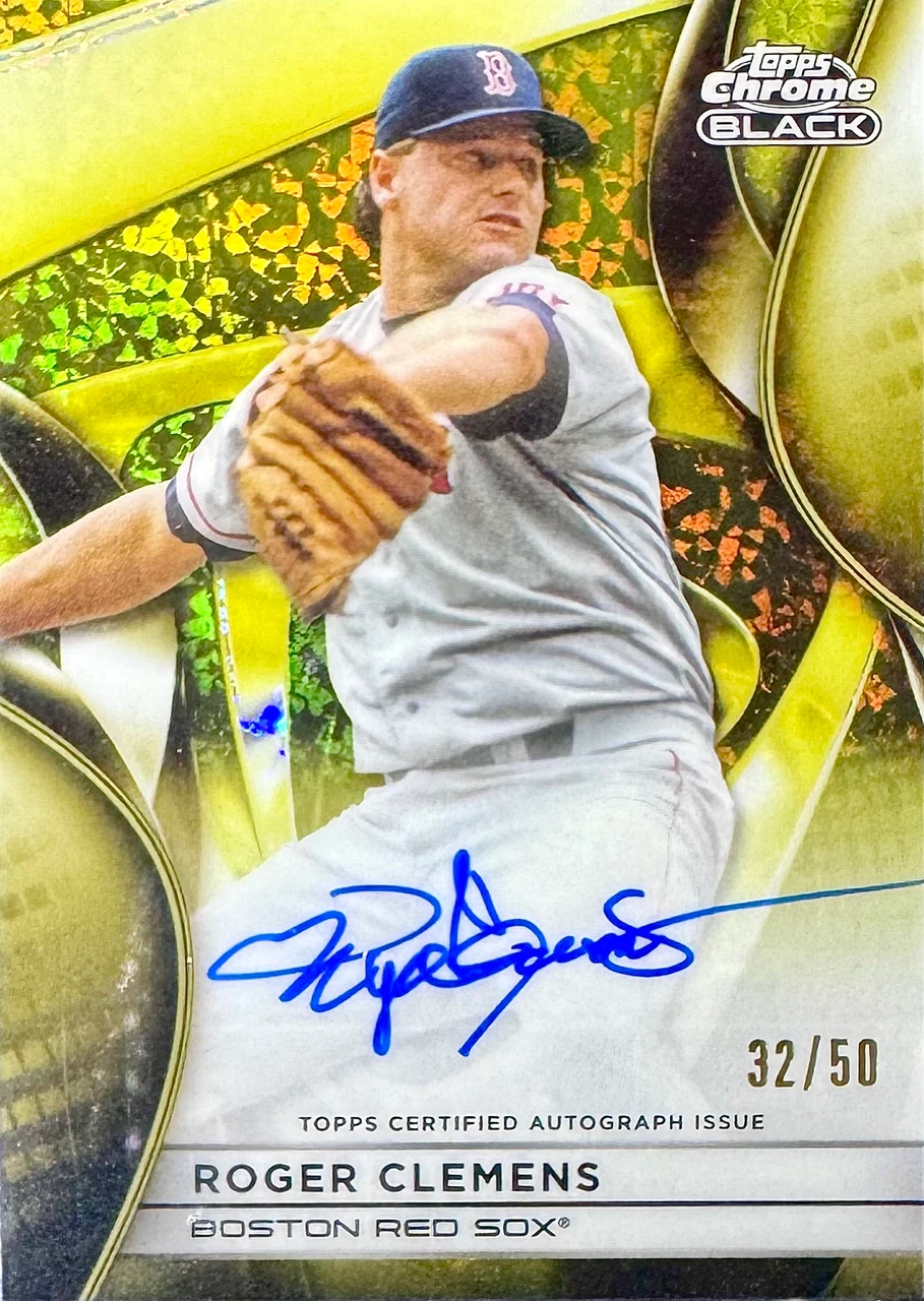 2024 Topps Chrome Black Baseball_#CBA-RC_Chrome Black Autograph - Roger Clemens_Gold Mini Diamond Refractor - 32/50