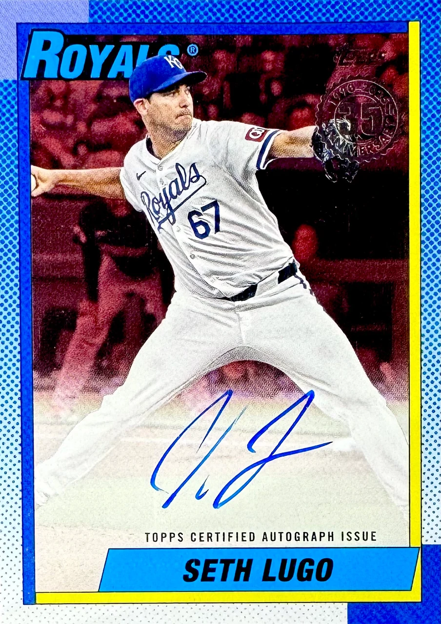 2025 Topps Series 2 Baseball_#90B2-SL_1990 Topps Baseball Autograph - Seth Lugo_Red - 5/5