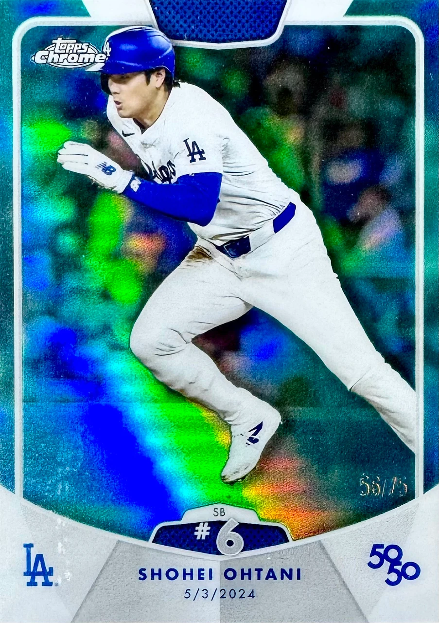 2024 Topps 50/50 Shohei Ohtani Baseball_#13 - SB #6_Base - Shohei Ohtani_Aqua Refractor - 56/75