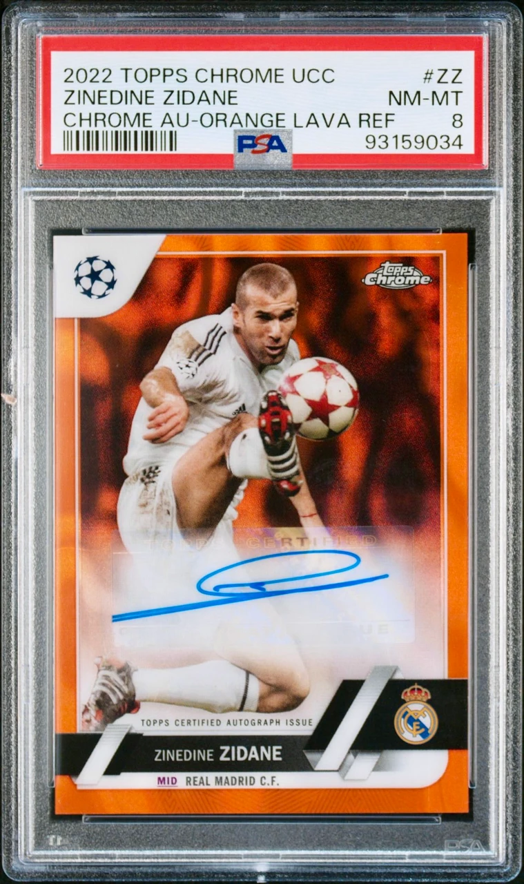 2022-23 TOPPS CHROME UEFA CLUB COMPETITIONS CHROME AUTOGRAPHS | ORANGE LAVAZINEDINE ZIDANE PSA8