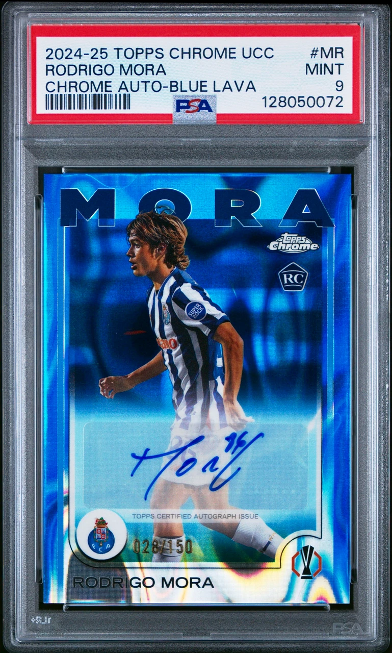 2024-25 TOPPS CHROME UEFA CLUB COMPETITIONS CHROME AUTOGRAPHS #MR RODRIGO MORA CHROME AUTO-BLUE LAVA /150