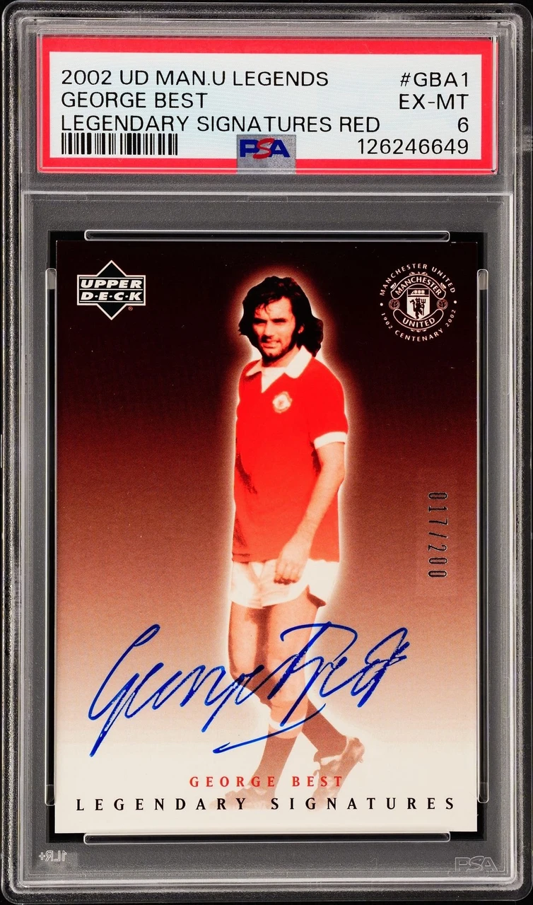 2002 UPPER DECK MANCHESTER UNITED LEGENDS LEGENDARY SIGNATURES REDGEORGE BEST /200 PSA6