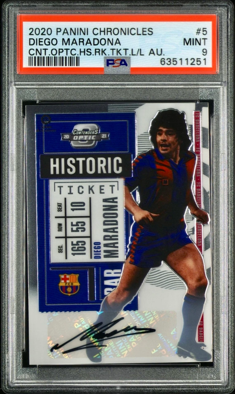 2020 PANINI CHRONICLES CONTENDERS OPTIC HISTORIC ROOKIE TICKET LA LIGA AUTOGRAPHSDIEGO MARADONA /199 PSA9