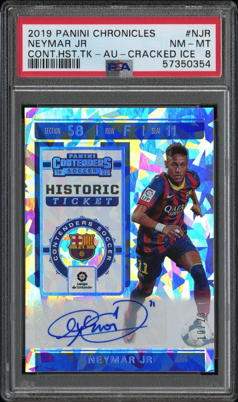2019 PANINI CHRONICLES CONTENDERS HISTORIC TICKET #NJR NEYMAR JR /23 PSA8