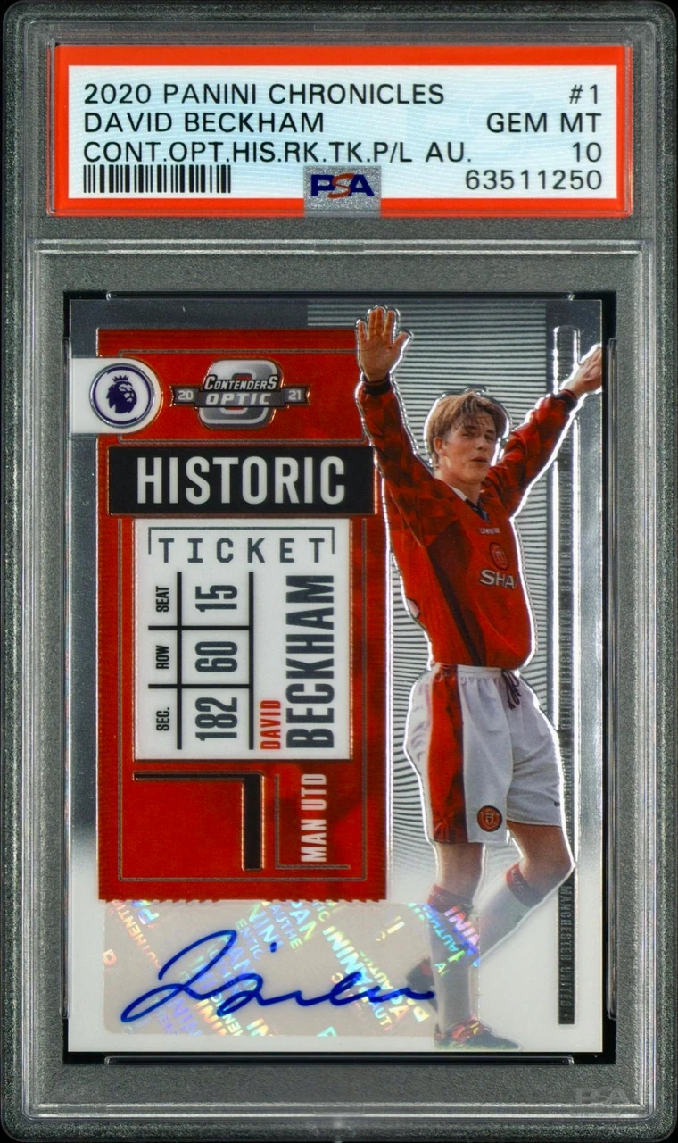 2020 PANINI CHRONICLES CONTENDERS OPTIC HISTORIC ROOKIE TICKET PREMIER LEAGUE AUTOGRAPHSDAVID BECKHAM /99 PSA10