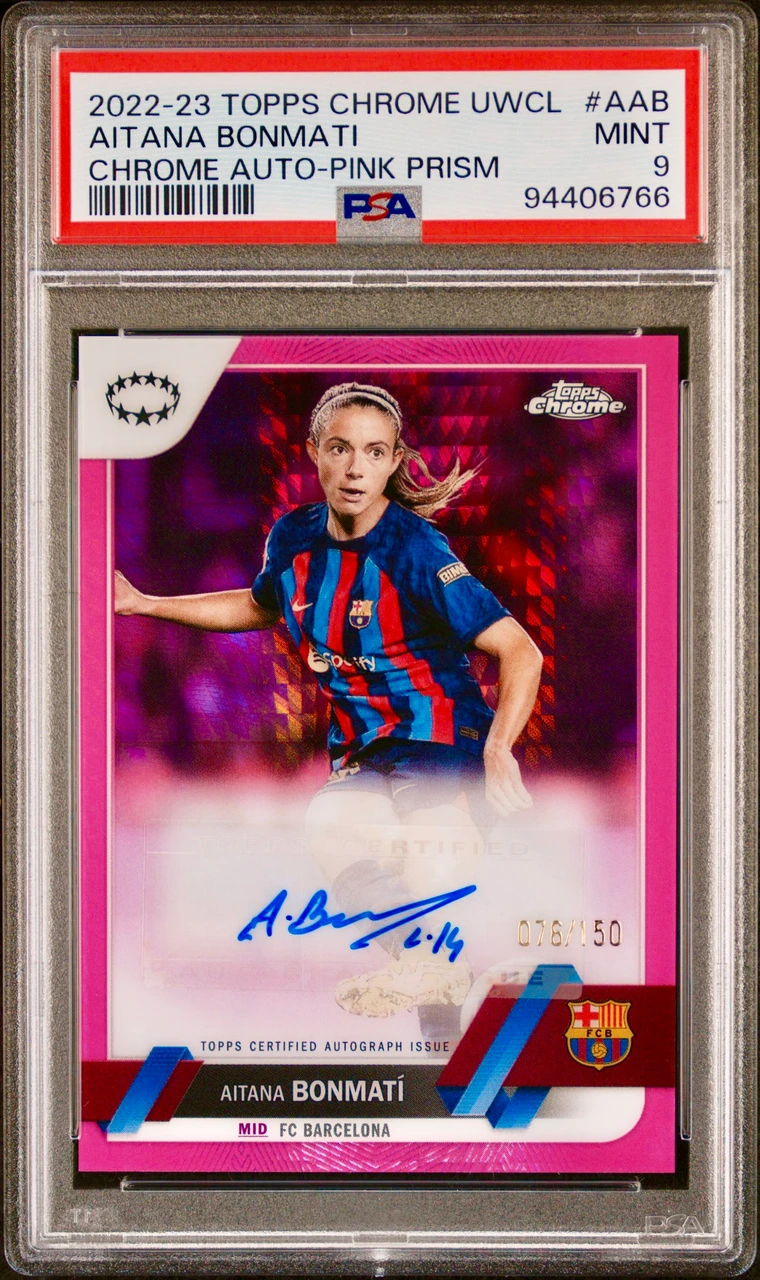 2022-23 TOPPS CHROME UEFA WOMEN'S CHAMPIONS LEAGUE CHROME AUTOGRAPHS #AAB AITANA BONMATI CHROME AUTO-PINK PRISM REF　PSA9